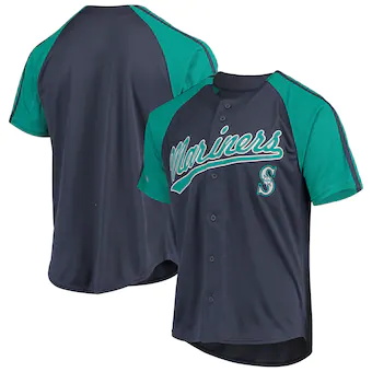 mens stitches navy seattle mariners button down raglan repl